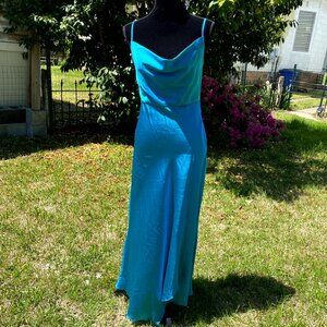 Bias-cut Cowl Neck Silky Smooth Aqua Perfect for a Wedding Guest Dress